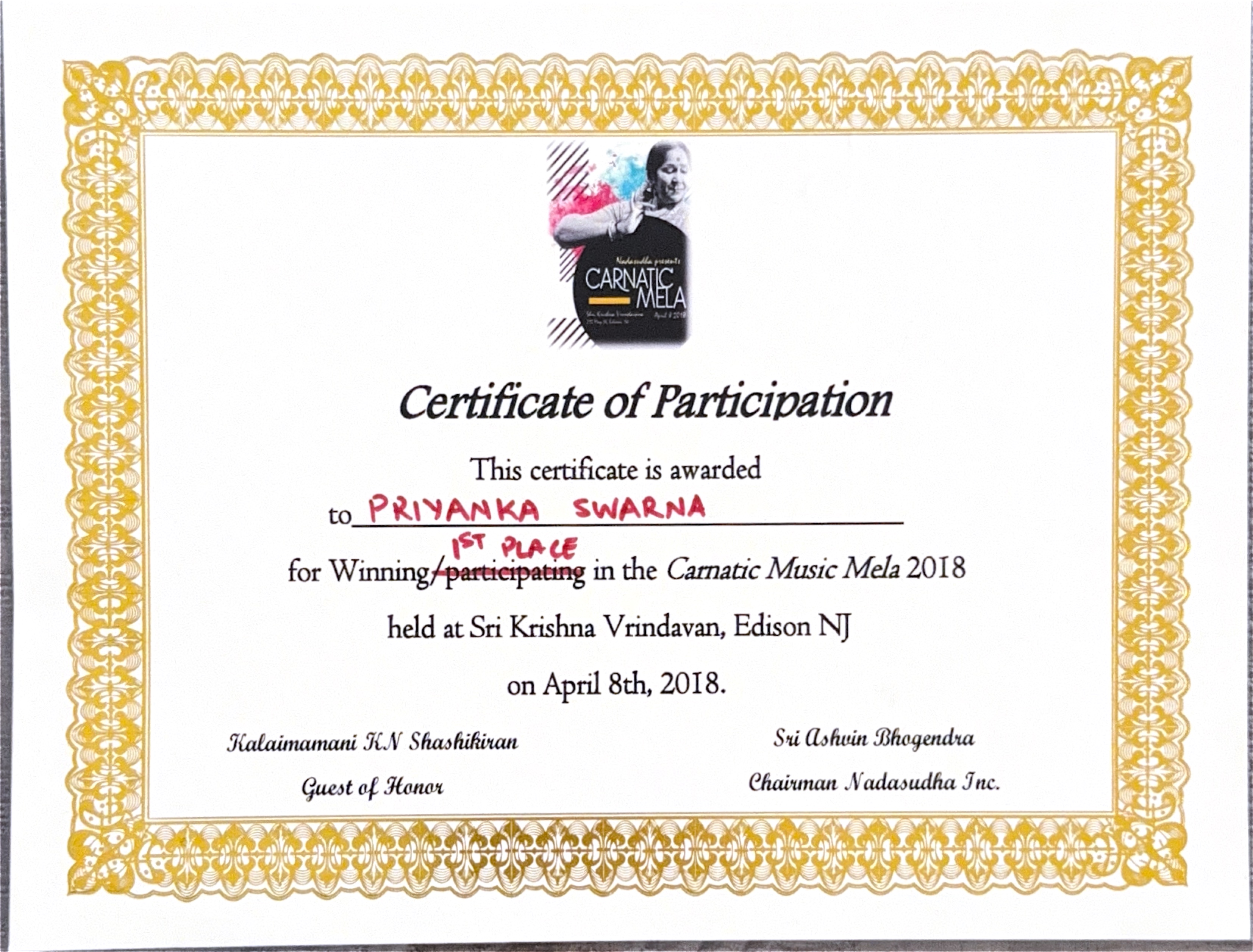 1st Place - Carnatic Music Mela Thumbnail